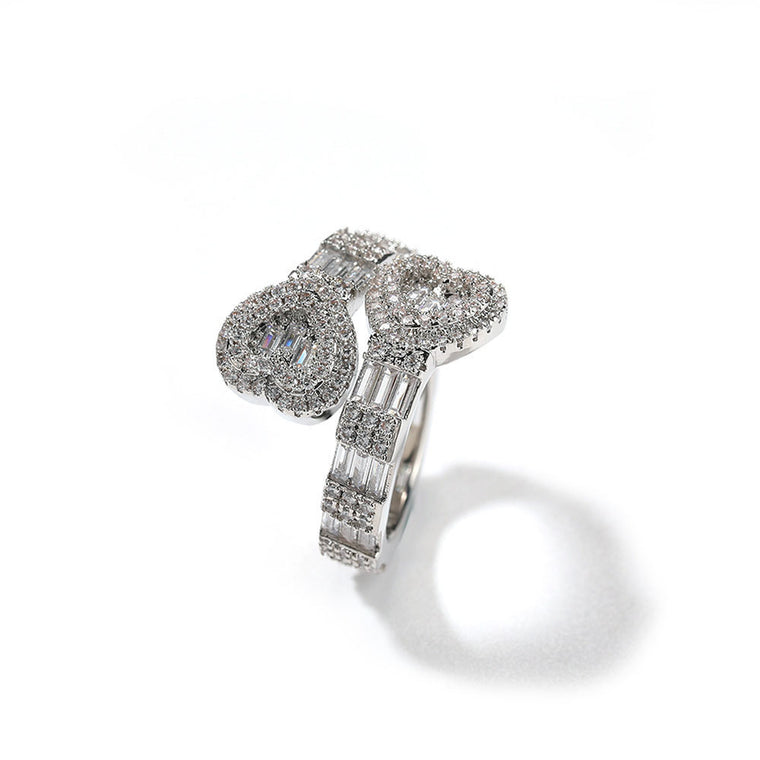 Baguette Heart Cuff Ring Elegant Sparkle with a Loving Twist