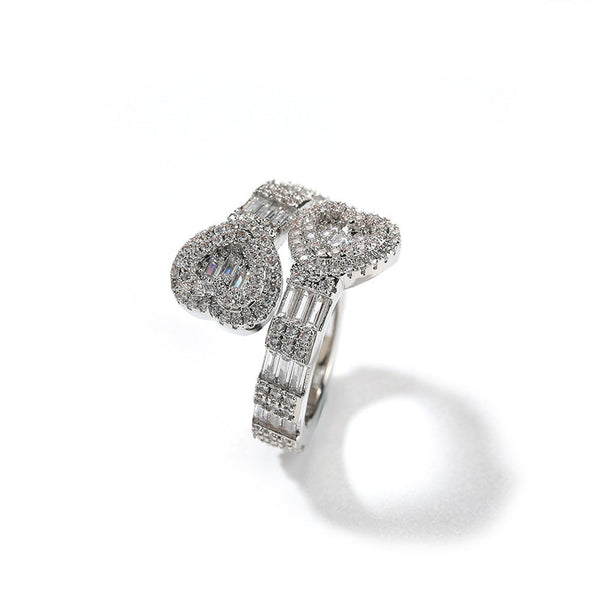 Baguette Heart Cuff Ring Elegant Sparkle with a Loving Twist