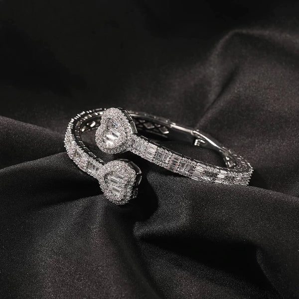 Baguette Heart Bangle Elegant Sparkle with a Touch of Love