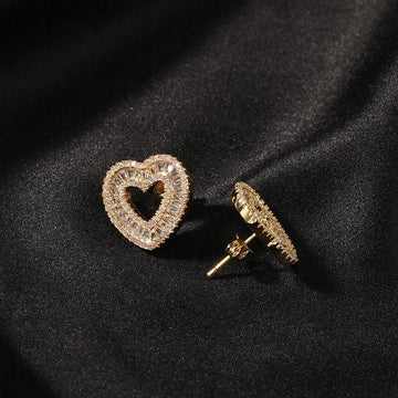 Princess Cut Baguette Heart Earrings Elegant Shine with a Romantic Twist