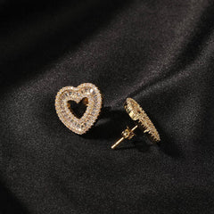 Princess Cut Baguette Heart Earrings Elegant Shine with a Romantic Twist