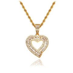 Double Row Baguette Heart Necklace Elegance in Gold or Silver