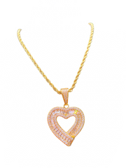 Double Row Baguette Heart Necklace Elegance in Gold or Silver