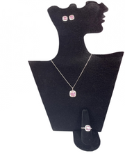Pink Princess Cut Set Earrings Ring and Necklace
