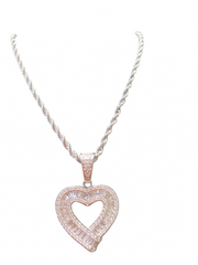 Double Row Baguette Heart Necklace Elegance in Gold or Silver