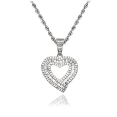 Double Row Baguette Heart Necklace Elegance in Gold or Silver