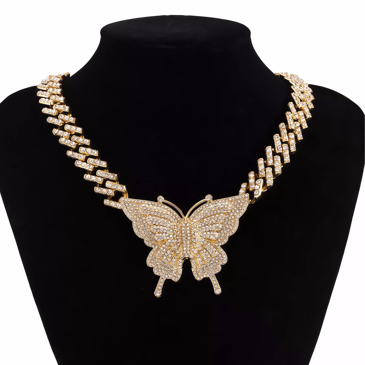 Butterfly Iced Cuban Chain Necklace – Glam, Sparkle & Statement Energy