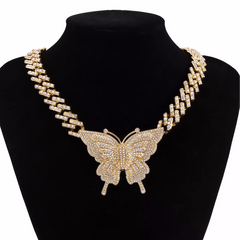 Butterfly Iced Cuban Chain Necklace – Glam, Sparkle & Statement Energy
