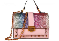 Lovely Sequin Chainbag Glam Glitter, Pearls, and Gold Chain Elegance