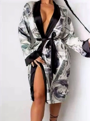 Money Moves Satin Robe Luxe Loungewear for Boss Babes