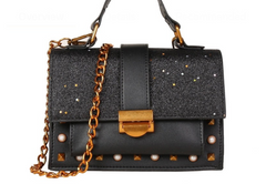 Lovely Sequin Chainbag Glam Glitter, Pearls, and Gold Chain Elegance