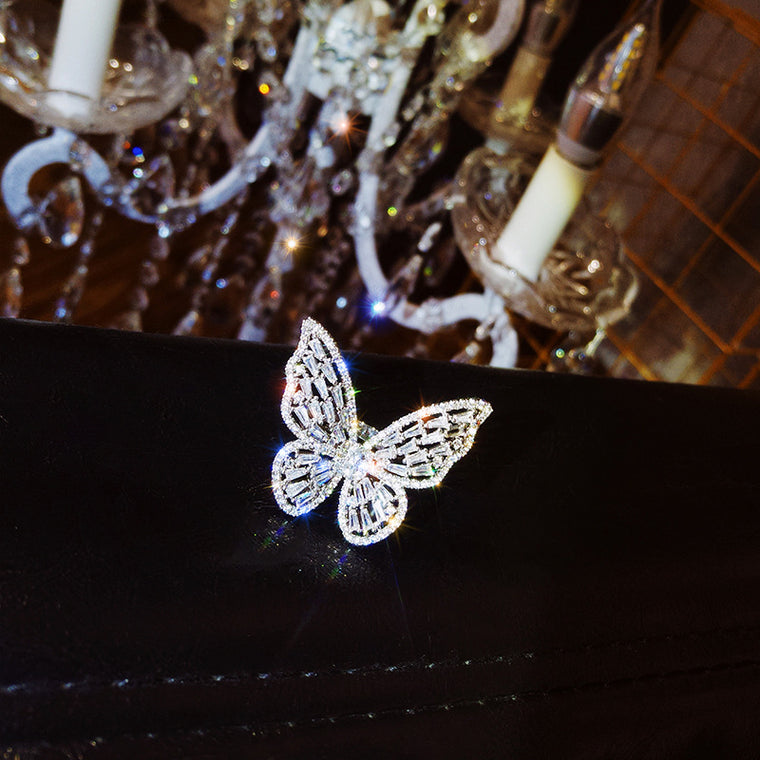 Iced Butterfly Baguette Ring – Sparkle That Speaks for Itself