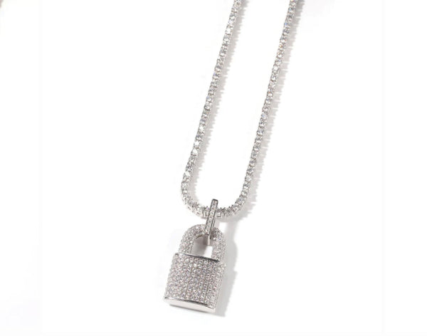 Iced Out Lock Necklace Set