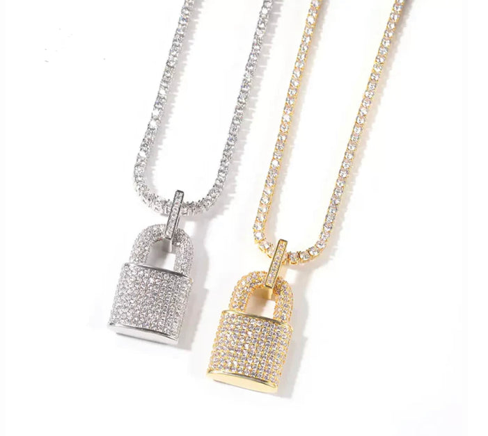 Iced Out Lock Necklace Set