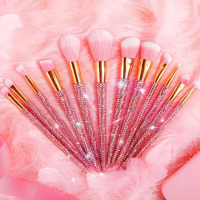 Rhinestone Makeup Brush Set 12 Piece Glam Brush Collection