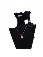 Pink Princess Cut Set Earrings Ring and Necklace