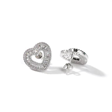 Princess Cut Baguette Heart Earrings Elegant Shine with a Romantic Twist