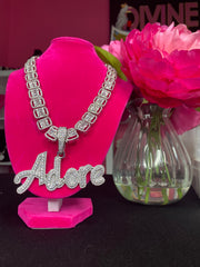 DIAMOND NAME PLATE & BAGUETTE NECKLACE