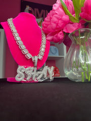 DIAMOND NAME PLATE & BAGUETTE NECKLACE